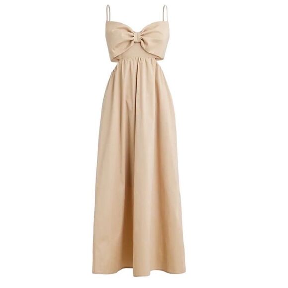 J. Crew Collection bow-front cutout midi dress in stretch taffeta Khaki Tan - Picture 3 of 14